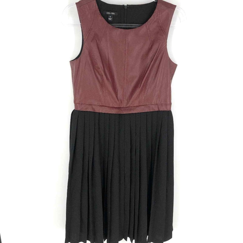 Ivy + Blue Faux Leather and Pleats Fall Dress 8